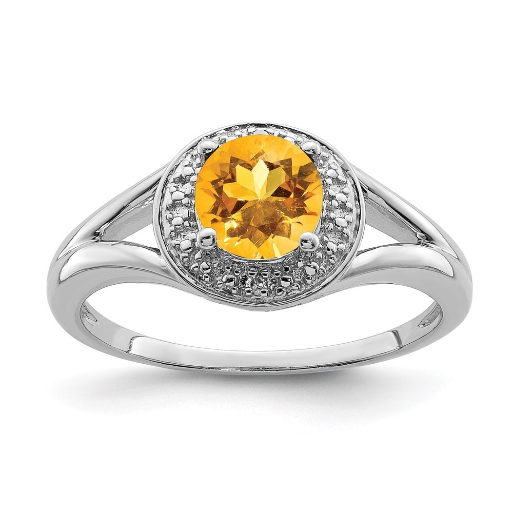 925 Sterling Silver Diamond Citrine November Birthstone Ring Size 9 112$